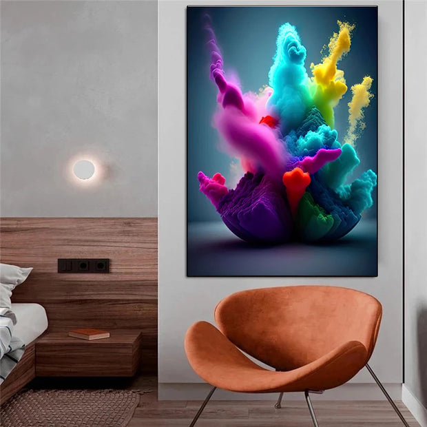 Abstract Rainbow Smoke Poster and Wall Art Print Multicolor Modern Art Picture Unique Canvas Painting Home Living Room Decor