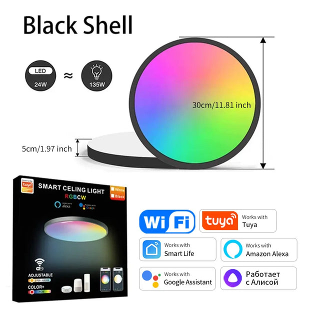 Tuya Smart WiFi Ceiling Light 24W 220V RGB Circular Ambient Lamp APP Control Work With Alexa Google Home For Bedroom Home Decor