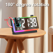 180° Arm Projection LED Digital Alarm Clock Dynamic RGB Night Light Table Watch Electronic Bedside Desk Clock Temperature