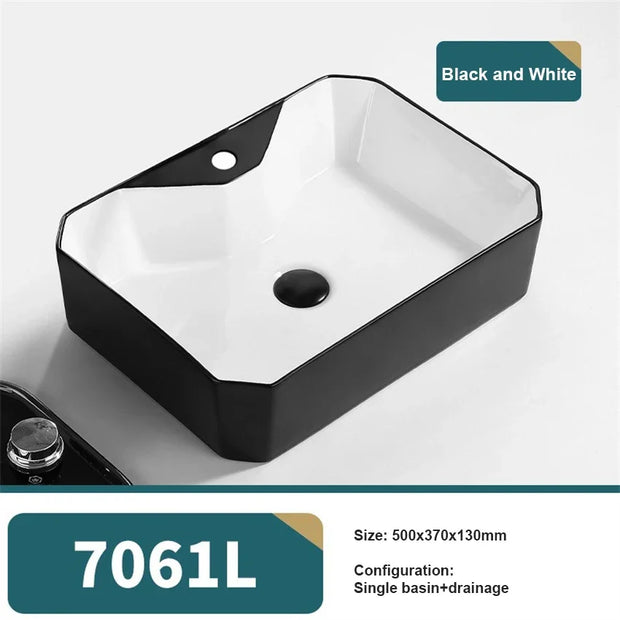 Nordic Tabletop Basin Sink Fashion Single Basin Minimalist and Modern Bathroom Ceramic Basin Household Washbasin 500*370*130mm