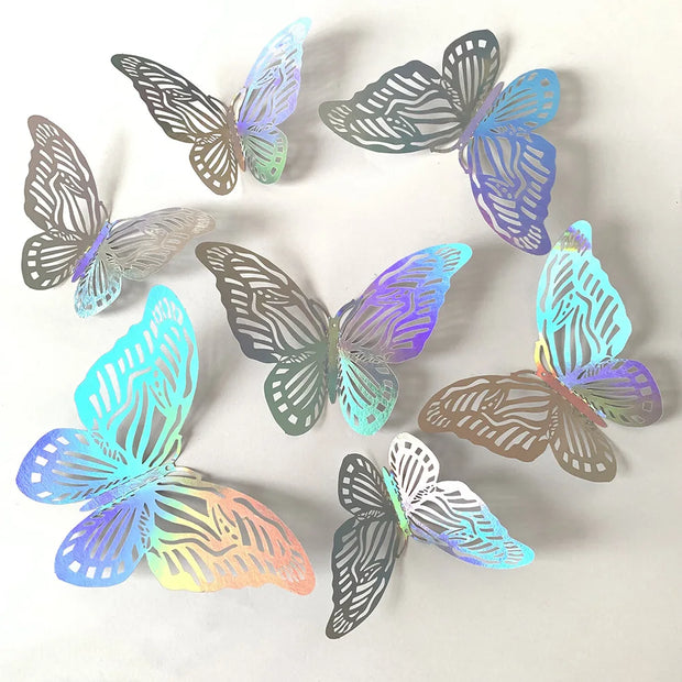 12Pcs Fashion 3D Hollow Butterfly Creative Wall Sticker For DIY Wall Stickers Modern Wall Art Home Decorations DIY Gift