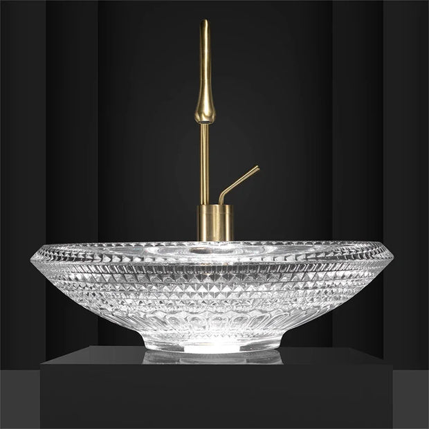 BW22-039 Washbasin Light Luxury Crystal Glass Transparent Wash Basin  Die Cast Art Hotel Bathroom Glass Countertop Basin Sink