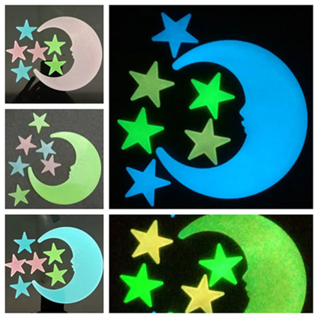 7pcs 12cm Moon and 3.5cm Stars Luminous Little Moon Wall Sticker with Stars Decoration 3D Fluorescent Star Patch