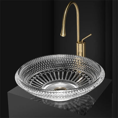 BW22-039 Washbasin Light Luxury Crystal Glass Transparent Wash Basin  Die Cast Art Hotel Bathroom Glass Countertop Basin Sink