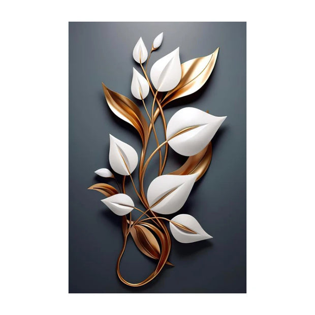 Wabi-Sabi-Nordic Light Painting, Luxury Flower Leaf Wall Art, Canvas Painting, Living Room, Home Decor