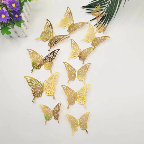 12Pcs/Lot 3D Hollow Rainbow Golden Silver Butterfly Wall Stickers Art Home Decorations Wall Decals For Party Wedding