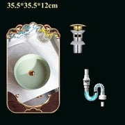 40cm/35cm Round Ceramic WashBasin Mini Creative Strip Round Green Bathroom Sink Home Balcony Small Size Countertop Vessel Sink