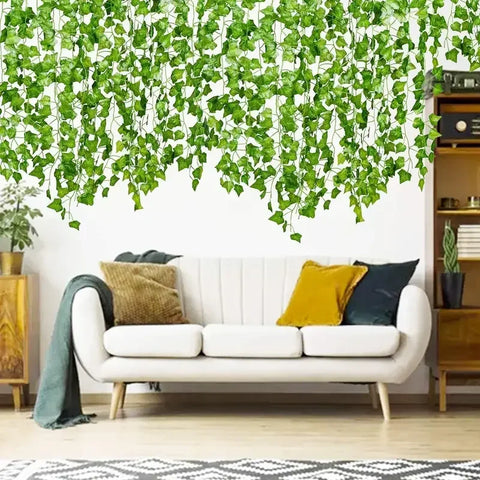 50/2M Artificial Green Ivy Vine Garland Fake Leaf Plants Rattan Hanging Creeper Garlands for Garden Wedding Party Wall Decor