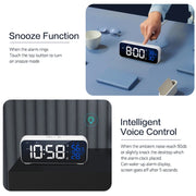 Digital Alarm Clock Table Electronic Clock with Temperature Humidity  Weekday & Dual Alarms Ringtones Rechargeable