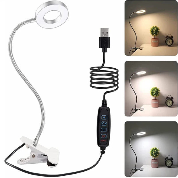 360° Flexible 48 LEDs Clip on Desk Lamp Gooseneck Reading Table Light Eye-Caring USB Clamp Books Night Light Study Read Light