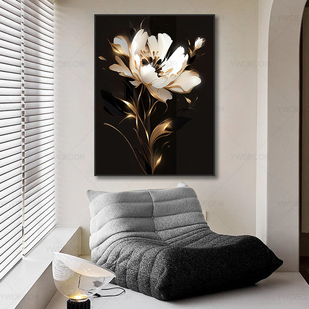 Luxury Black Golden Plant Leaf Canvas Poster Print Modern Home Abstract Wall Art Painting Living Room Decor Gift