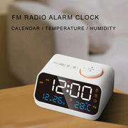 Mordern FM Radio LED Alarm Clock for Bedside Wake Up. Digital Table Calendar with Temperature Thermometer Humidity Hygrometer.