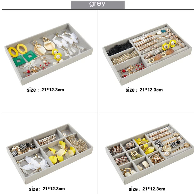 Jewelry Organizer Velvet Jewelry Storage Tray Display Ring Bracelet Necklace Storage Box Showcase Drawer Organizer Trays