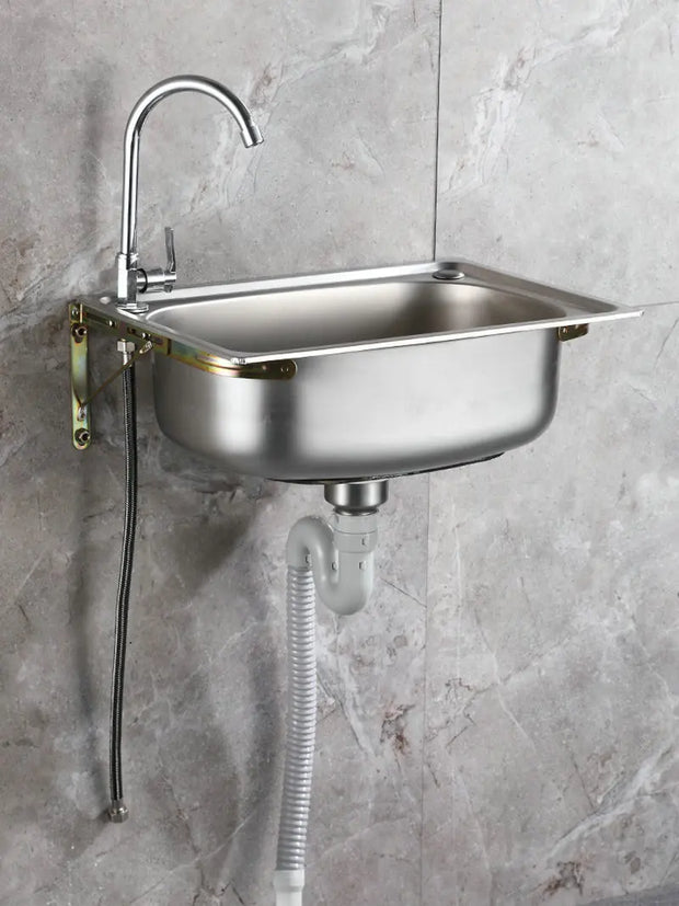 Wall-mounted SUS304 Stainless Steel Washing Pool Kitchen Sink Hand Basin with Bracket