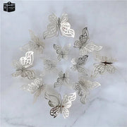 12Pcs/Set 3D Hollow Butterfly Wall Sticker Gold Silver Rose Butterflies Decal Sticker for Wedding Birthday Party Home Decoration