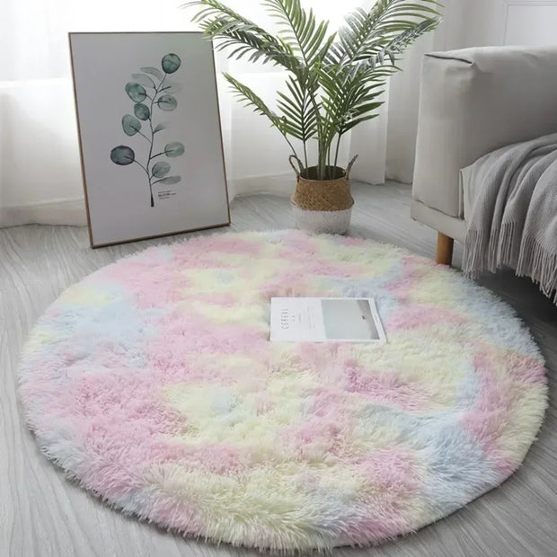 40cm Anti-Slip Fluffy Rugs Large Shaggy Rug Super Soft Mat Living Room Bedroom Carpet Aesthetic Bedroom Round Carpet Decoration