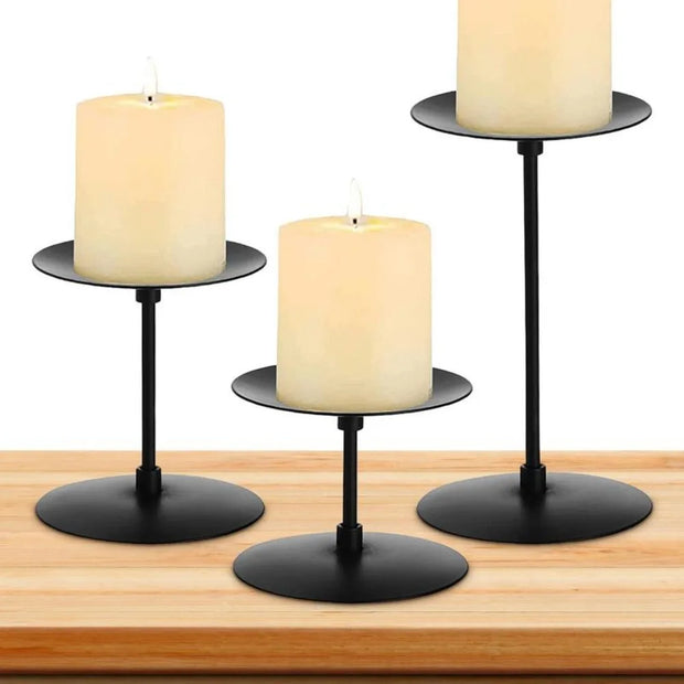 3Pcs Metal Pillar Candle Holders Wedding Candlestick Holders Black Iron Candlestick Candle Stand Table Decor