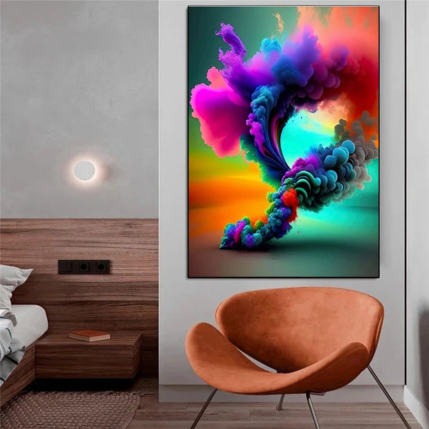 Abstract Rainbow Smoke Poster and Wall Art Print Multicolor Modern Art Picture Unique Canvas Painting Home Living Room Decor