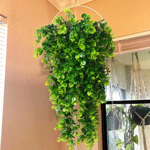 2Pcs Artificial Hanging Plants Fake Hanging Plant Faux Eucalyptus Leaf Greenery Vine Outdoor UV Resistant Plastic Plants