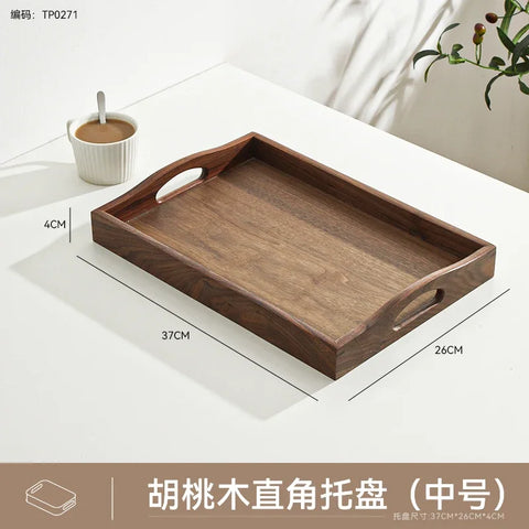 Portable Solid Wood Tray Walnut Wooden Tea Tray Luxury Dessert Coffee Tray Home Decoration Storage Tray