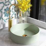 40cm/35cm Round Ceramic WashBasin Mini Creative Strip Round Green Bathroom Sink Home Balcony Small Size Countertop Vessel Sink