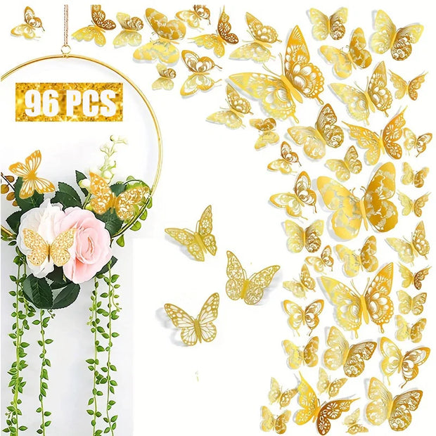 12Pcs Fashion 3D Hollow Butterfly Creative Wall Sticker For DIY Wall Stickers Modern Wall Art Home Decorations