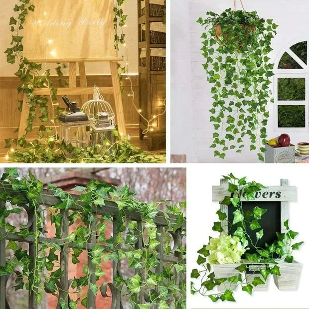 Artificial Green Leaves Ivy Vine Garland Creeper Rattan Fake Leaf Plants Hanging Garlands for Garden Wedding Party Home Decor