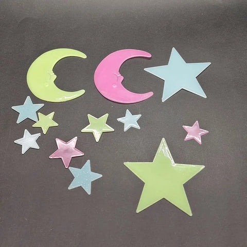 8cm Luminous Little Moon Wall Sticker with Stars Glow in the Night for Student Room Decoration 3D Fluorescent Star Patch