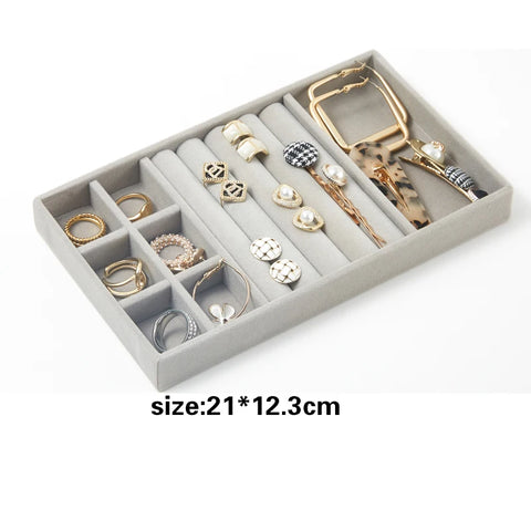 Jewelry Organizer Velvet Jewelry Storage Tray Display Ring Bracelet Necklace Storage Box Showcase Drawer Organizer Trays