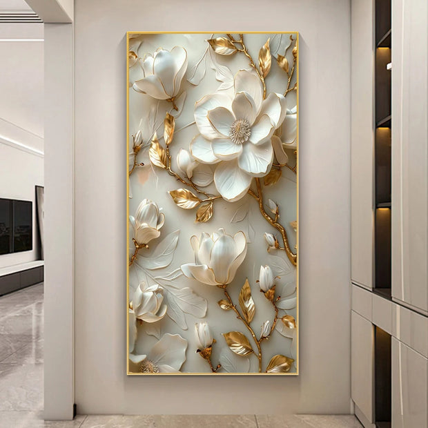 Vintage White Flower Canvas Painting Retro Magnolia Flower Wall Arts Lily Floral Posters Prints Home Porch Wall Decor No Frame