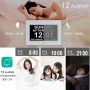 12 Alarms Digital LED Calendar Clock with Multi-Languages to display. Medicine Time Reminder for Elder.Home Desk Wall Decoration