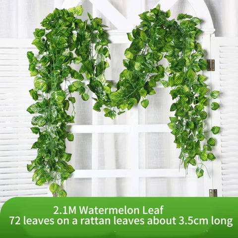 Artificial Plant 2.1M Green Ivy Leaf Wreath Silk Wall DIY Hanging Vine Family Garden Decoration Wedding Party Fake Wreath Leaves