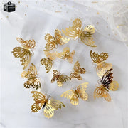 12Pcs/Set 3D Hollow Butterfly Wall Sticker Gold Silver Rose Butterflies Decal Sticker for Wedding Birthday Party Home Decoration