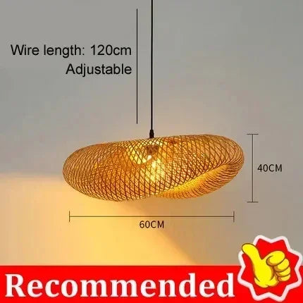 Bamboo Weaving LED Pendant Light HandMade Vintage Home Hanging Chandelier Lampshade Dining Living Room Indoor Fixtures