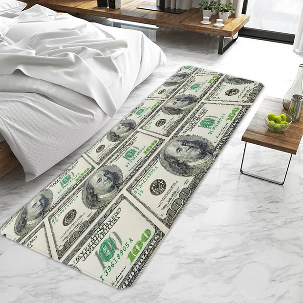 100 Dollar Bill Runner Area Rug  Door Mat Entrance Non-slip Washable Kitchen Carpet Living Room Hallway Rugs Bathroom Bath