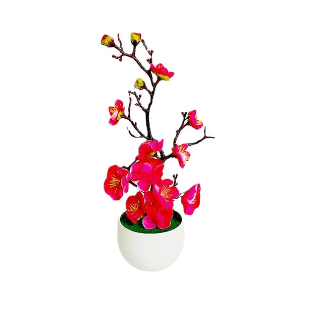 Bonsai Silk Flowers Plum Blossoms Artificial Plant Fake Flowers Pot Flores Sakura Tree Branches Home Room Decoration