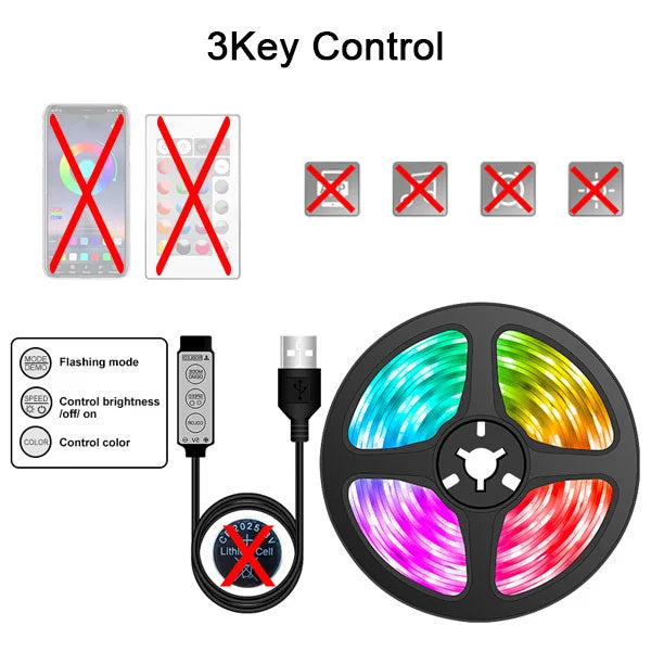 RGB LED Strip Lights 1-30M USB 5050 IR Remote Control Color Changing Flexible Lamp Tape For TV Backlight Home Party Decoration