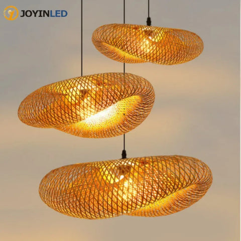 Bamboo Weaving Chandelier Lamp 40/50/60cm Hanging LED Ceiling Light Pendant Lamp Fixtures Rattan Woven Home Bedroom Decors