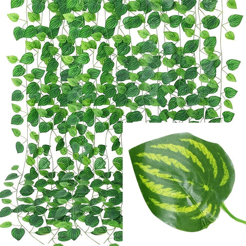 Artificial Green Ivy Leaf Rattan Creeper Leaves Vine Hanging Garland DIY Fake Flowers Plants for Garden Wedding Party Home Decor