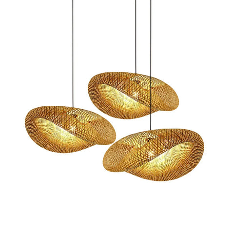 ZK30 Bamboo Weaving Chandelier Lamp 60/50/40cm Hanging LED Ceiling Light Pendant Lamp Fixtures Rattan Woven Home Bedroom Decors