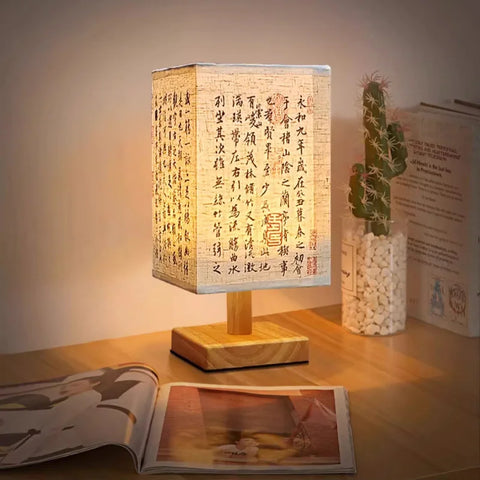 LED Chinese Style Table Lamps Dimmable USB Plug Square Simple Night Light Fabric Lampshade Bedroom Bedside Decor Desk Lights