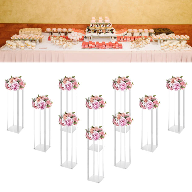 10Pcs Acrylic Vase Wedding Flower Stands Set 23.6"H Clear Column Rack Geometric Display Stand for Home Party Wedding Decor