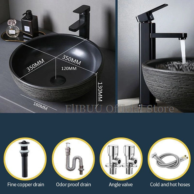 Ceramic Bathroom Vessel Sink Bowl Above Counter Art Single Sink Drain Lavatory Wash Hand Basin Household Countertop Wash Basin