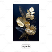 Luxury Black Golden Plant Leaf Canvas Poster Print Modern Home Abstract Wall Art Painting Living Room Decor Gift