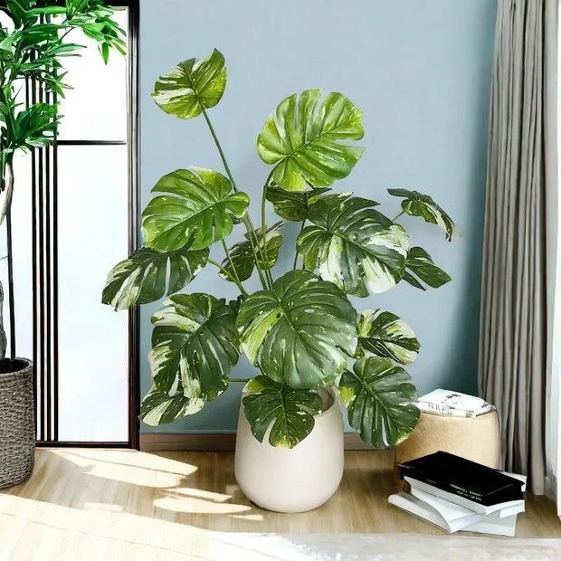 12 Heads of Simulated Green Plants, Tactile Leaves, Turtle Back Leaves, Home Exhibition Hall Plant Wall Decoration Photography