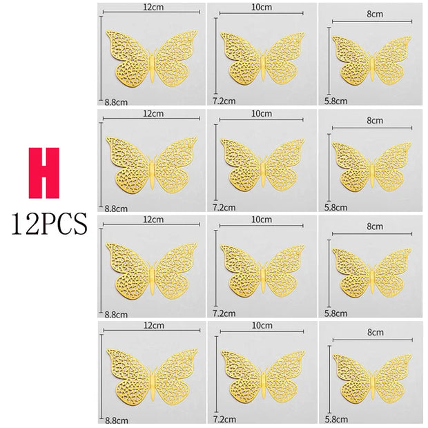 12Pcs Fashion 3D Hollow Butterfly Creative Wall Sticker For DIY Wall Stickers Modern Wall Art Home Decorations