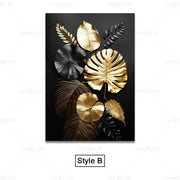 Luxury Black Golden Plant Leaf Canvas Poster Print Modern Home Abstract Wall Art Painting Living Room Decor Gift