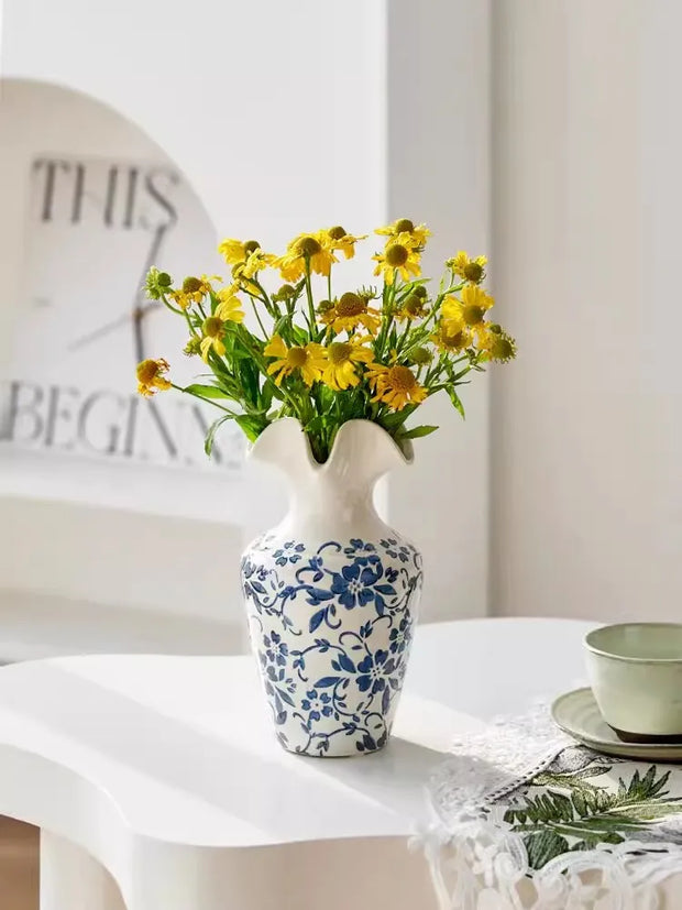 Jingdezhen New Chinese Vase, Ceramic Blue and White Porcelain Decoration, Living Room Aquatic Flower Arrangement, Retro Tea Room