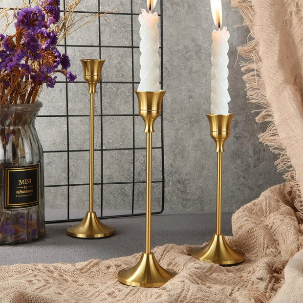 Set of 3 Vintage Elegant Metal and Aluminum Tabletop Candle Holders, Suitable for Wedding Anniversary, Home and Hotel Decoration