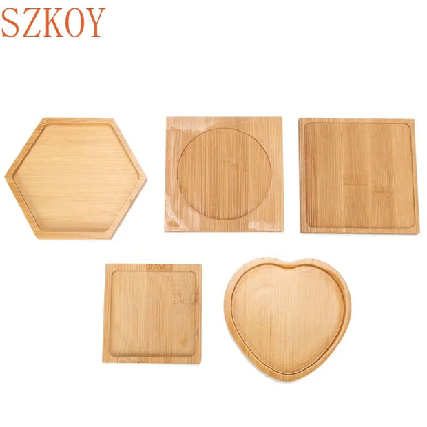 1PC 8 Design Flower Pot Holder Fleshy Bonsai Pad Bamboo Tray Wooden Flowerpot Tray Home Office Decor Planter Pots Mat Stand